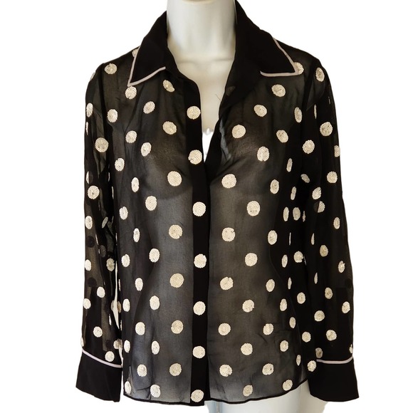 Alice + Olivia Tops - Alice + Olivia Embellished Black Sheer Poly Top Blouse S/P